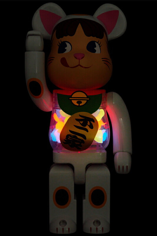 BE@RBRICK Maneki Neko Peko-chan White Plated Glow in the Dark Milky 100% & 400% medicom bearbrick