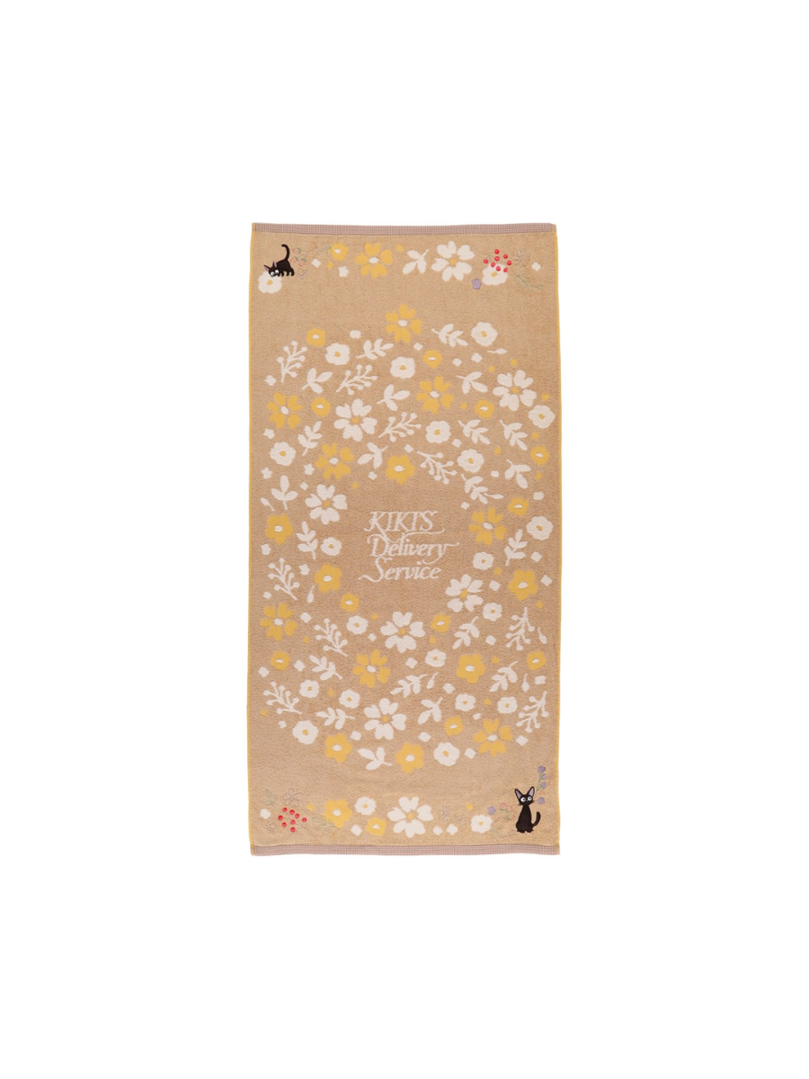 Kiki’s Delivery Service Sepia Flower Bath Towel Organic Cotton Embroidered