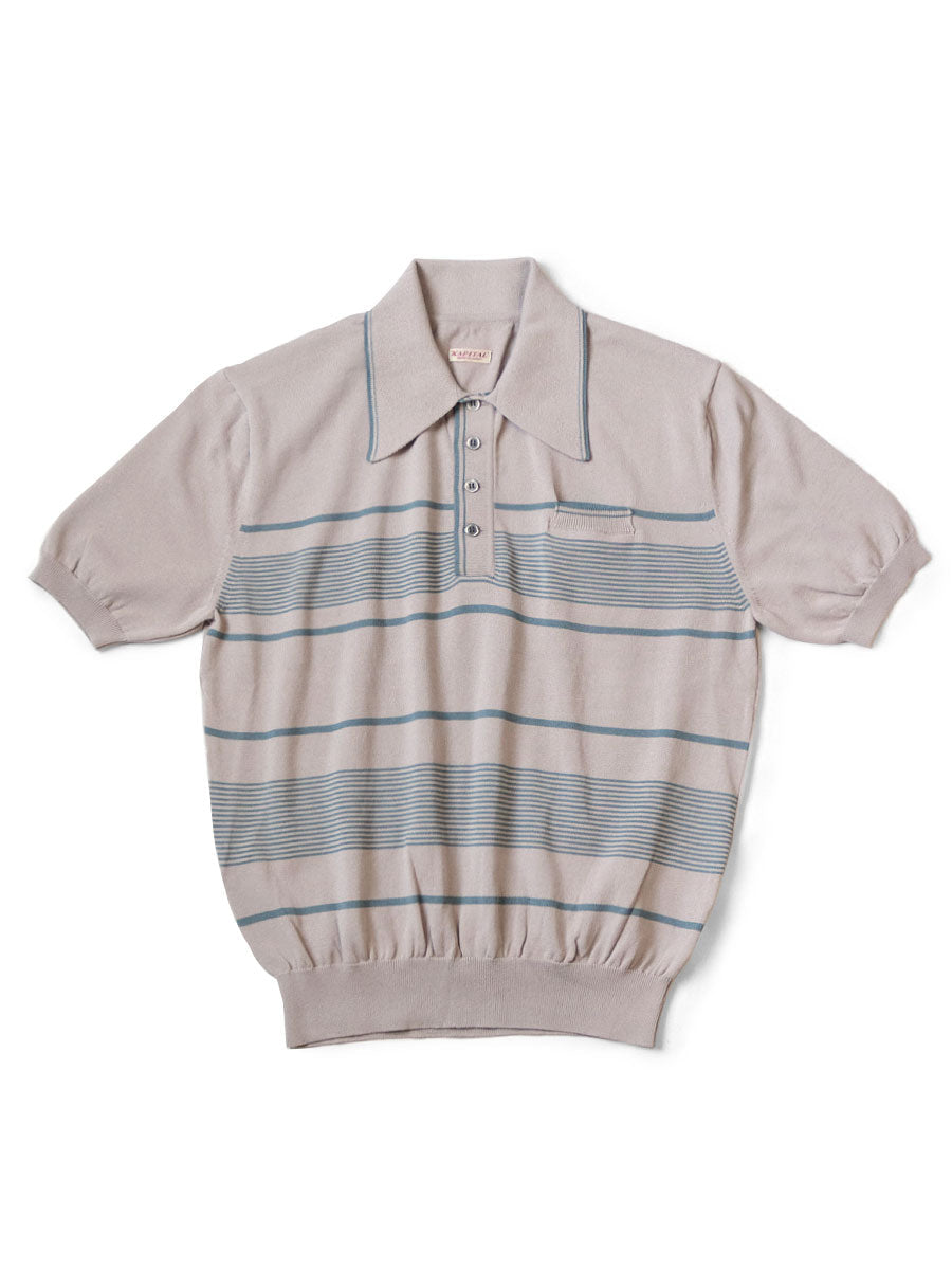 Kapital 14G Cotton Knit Striped Carol Polo Shirt