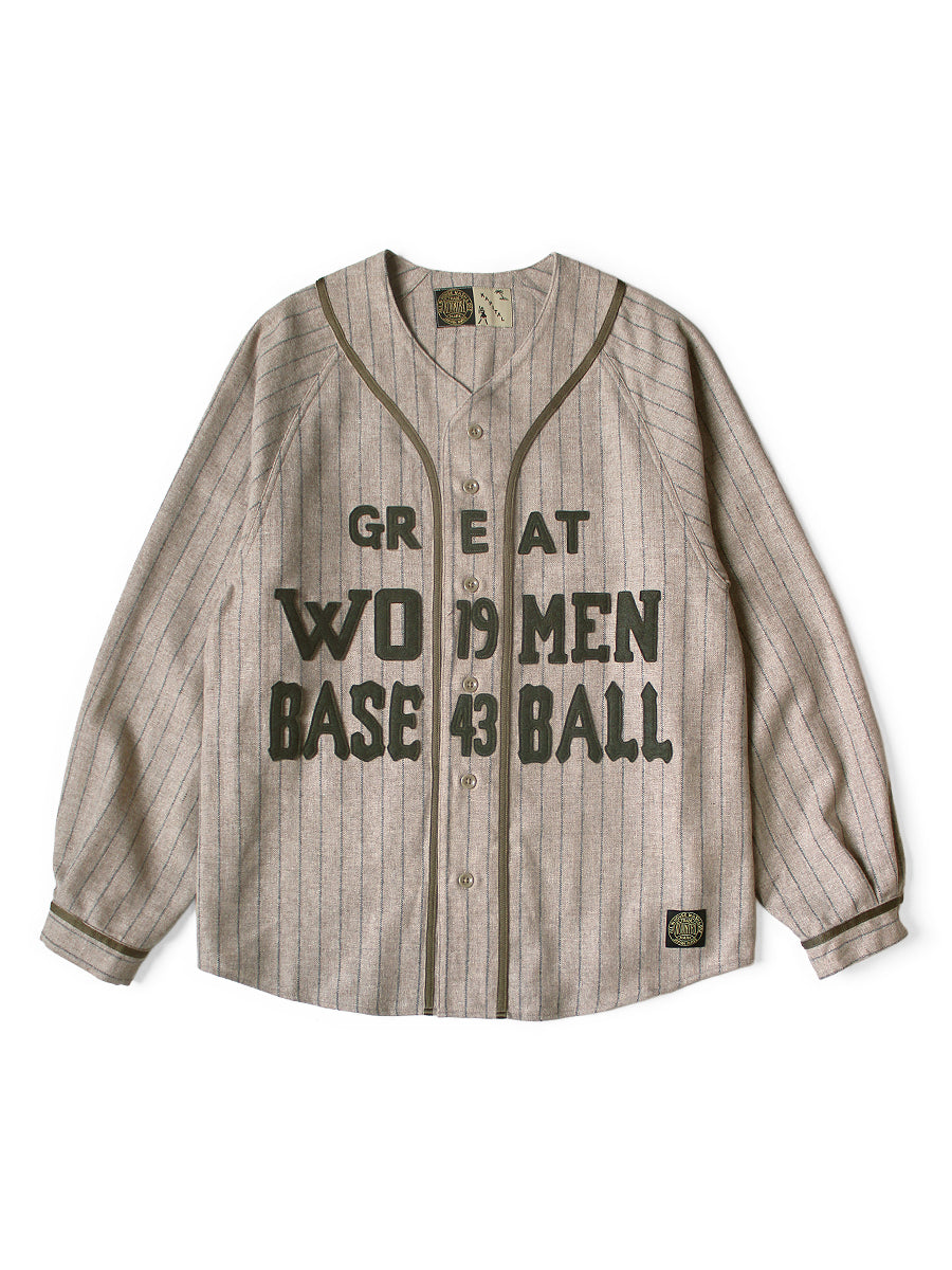 Kapital Wool Stripe (Thick) GREAT WOMEN Baseball Long Sleeve Shirt