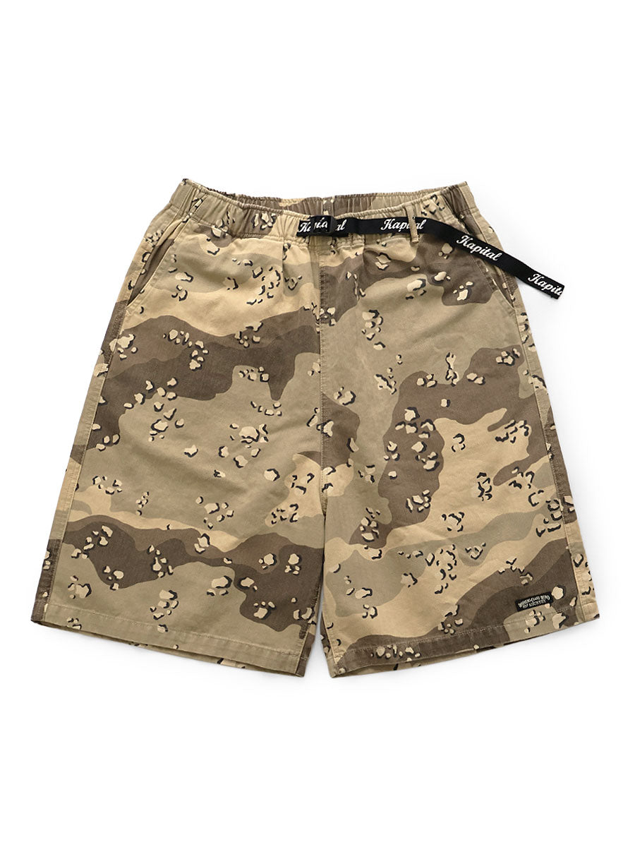 Kapital Cotton Herringbone PECKISH Chocolate Chip Camo Easy Short Pants