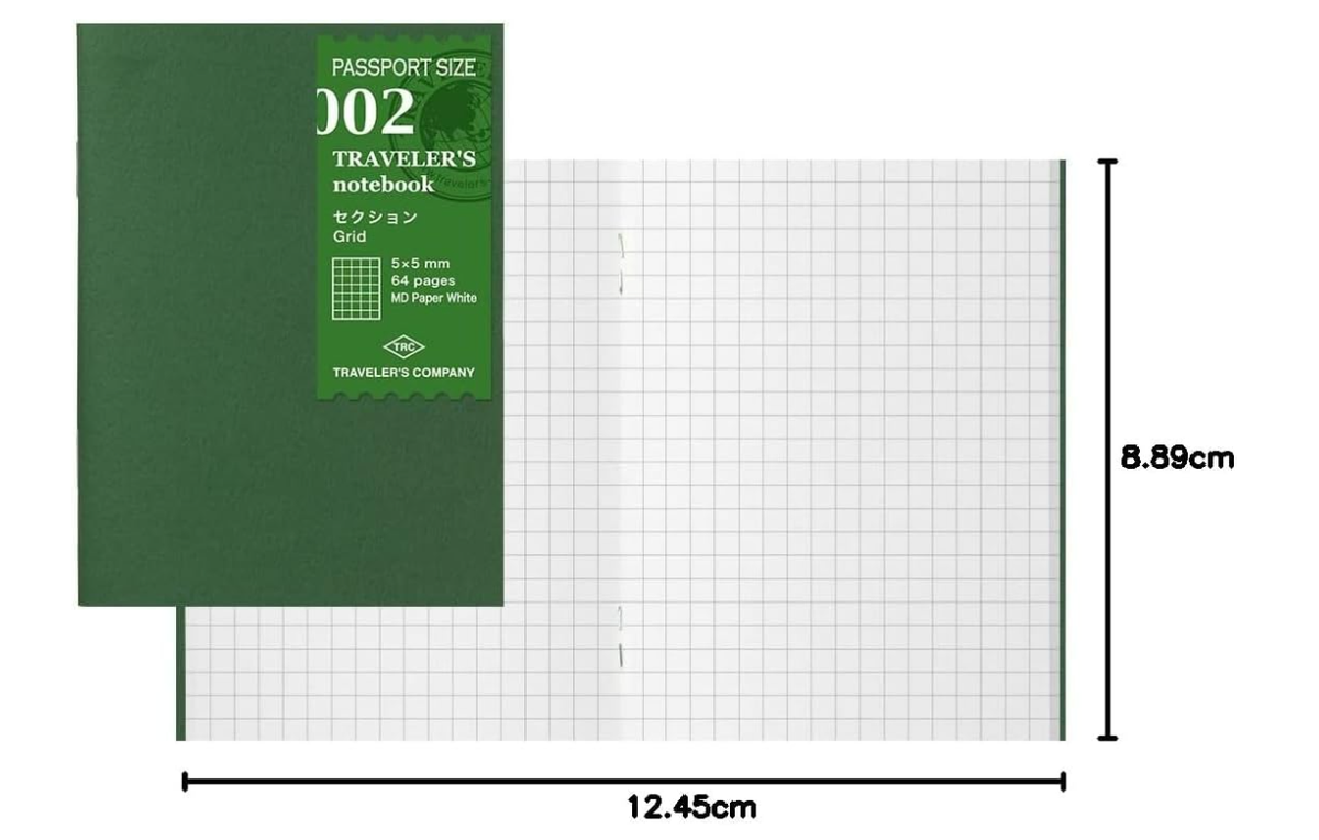 Traveler's Company Passport Size Notebook Refill – 5mm Grid MD Paper (2 Pack)