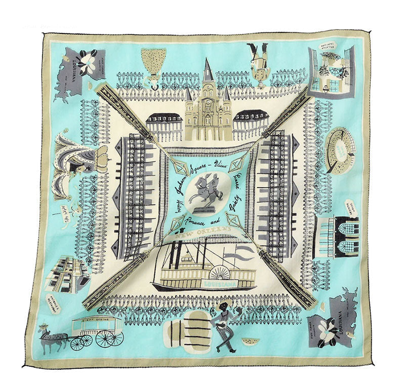 BINDU Vintage Map Print New Orleans TF Blue Bandana