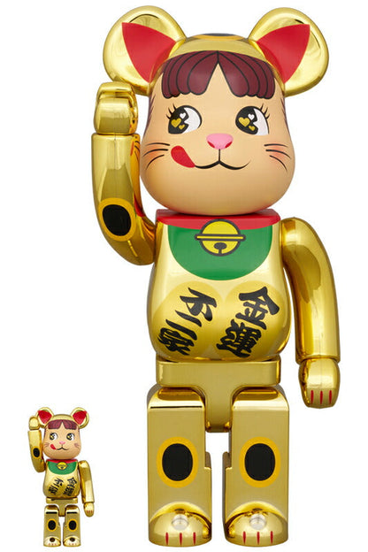 BE@RBRICK Maneki Neko Peko-chan Money Luck Double Oval Gold Plated 100% & 400% medicom bearbrick