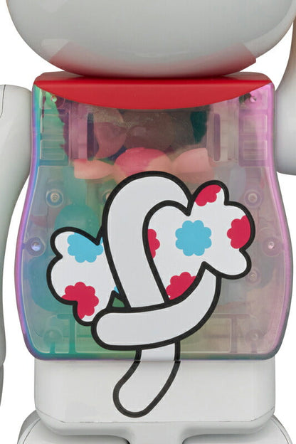 BE@RBRICK Maneki Neko Peko-chan White Plated Glow in the Dark Milky 100% &  400% medicom bearbrick