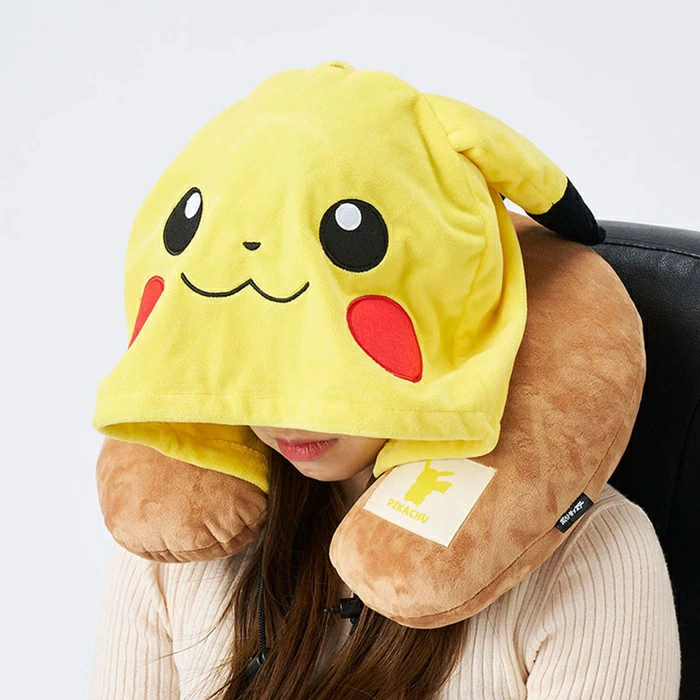 Pokemon Pikachu Hooded Neck Pillow Travel Fleece Cushion