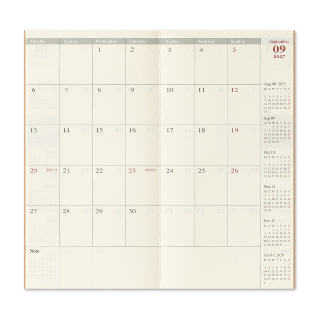 TRAVELER'S notebook 2027 Monthly Diary Refill