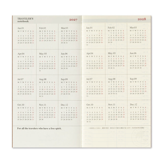 TRAVELER'S notebook 2027 Weekly Free + Memo Refill