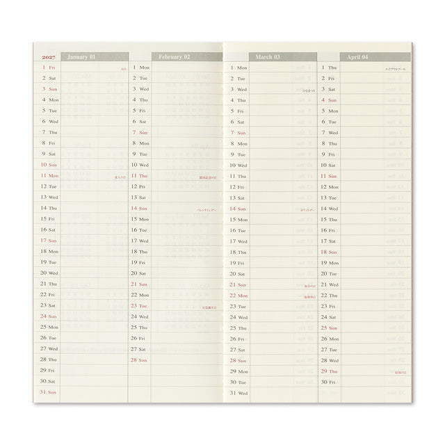 TRAVELER'S notebook 2027 Weekly Free + Memo Refill