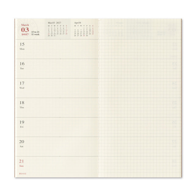 TRAVELER'S notebook 2027 Weekly Free + Memo Refill