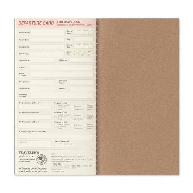 TRAVELER'S notebook 2027 Weekly Free + Memo Refill
