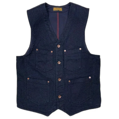 Iron Heart IHV-50 Indigo Sashiko Style Work Vest 14oz