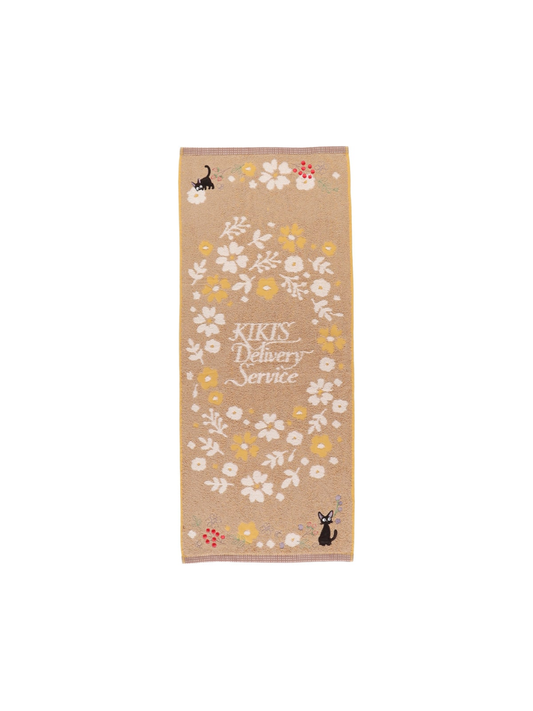 Kiki’s Delivery Service Sepia Flower Face Towel Organic Cotton Embroidered