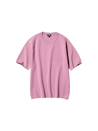 UNIQLO Washable Milano Rib Knit T-Shirt Regular Fit Lightweight Casual Top