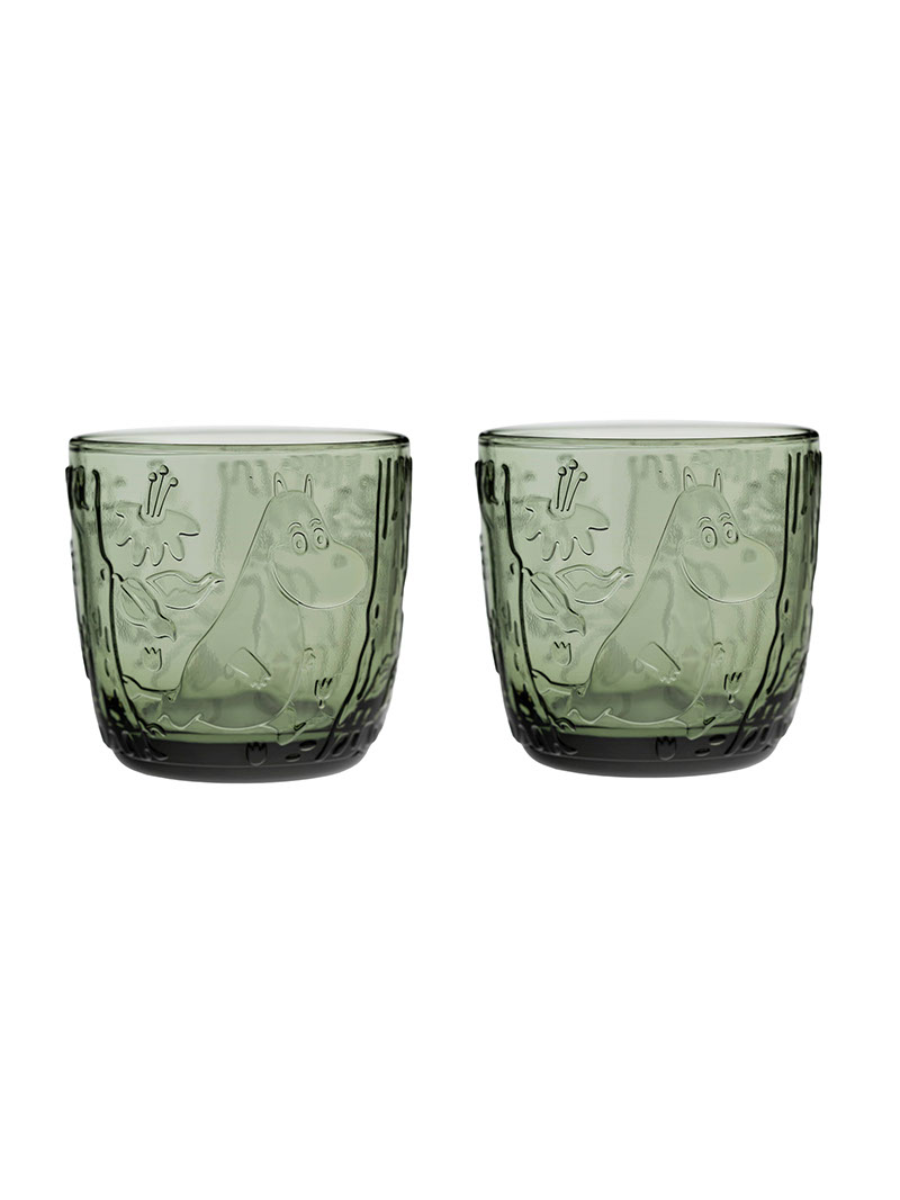 Moomin Arabia Pine Green Tumbler Glass Pair