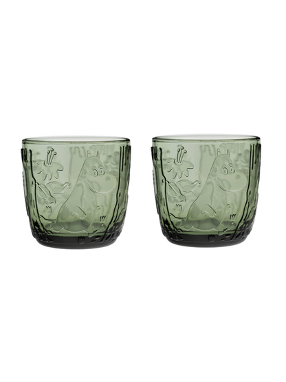 Moomin Arabia Pine Green Tumbler Glass Pair