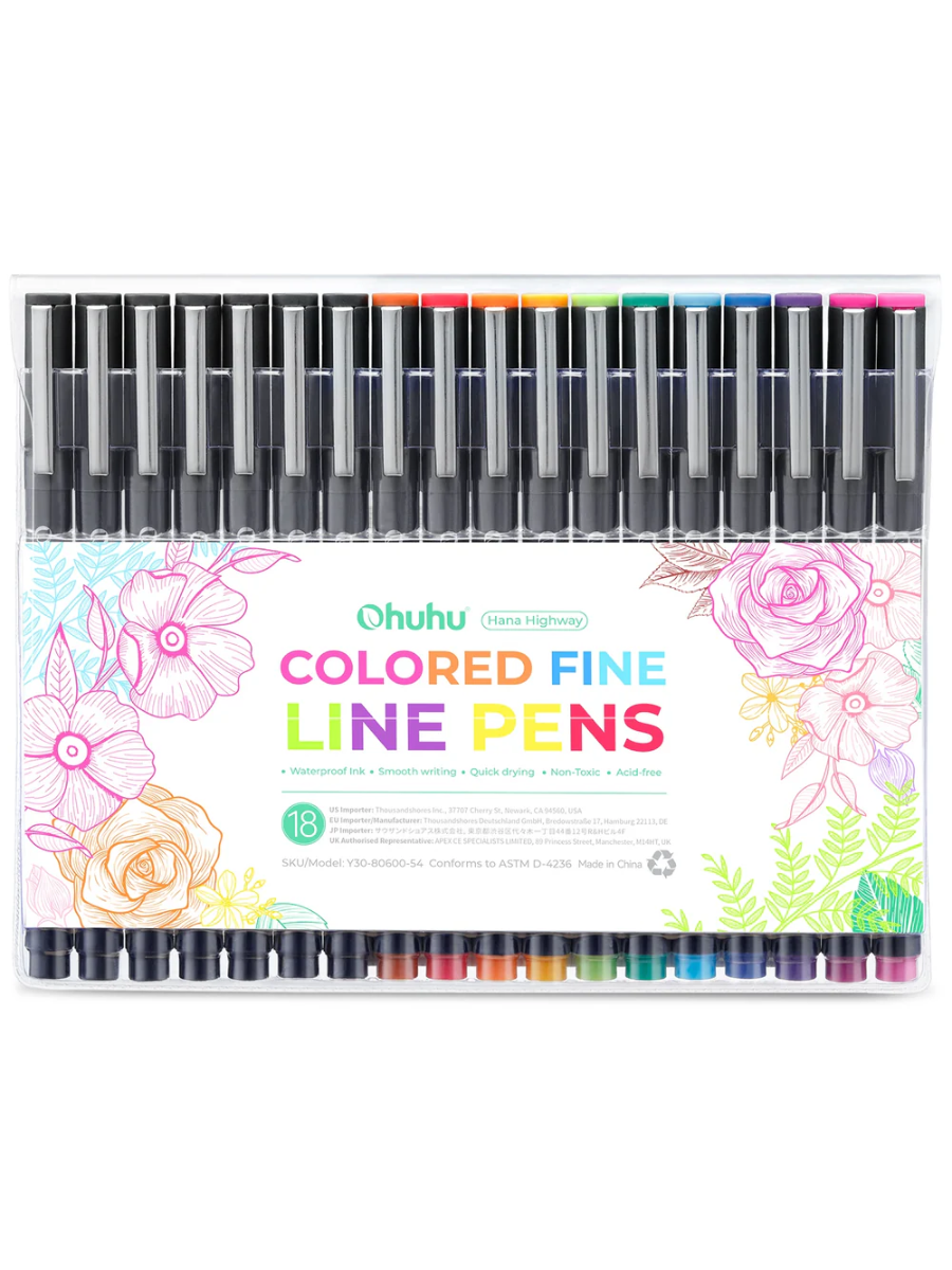 Ohuhu Colored Fineliner Pens Set  18 Pack with 12 Colors