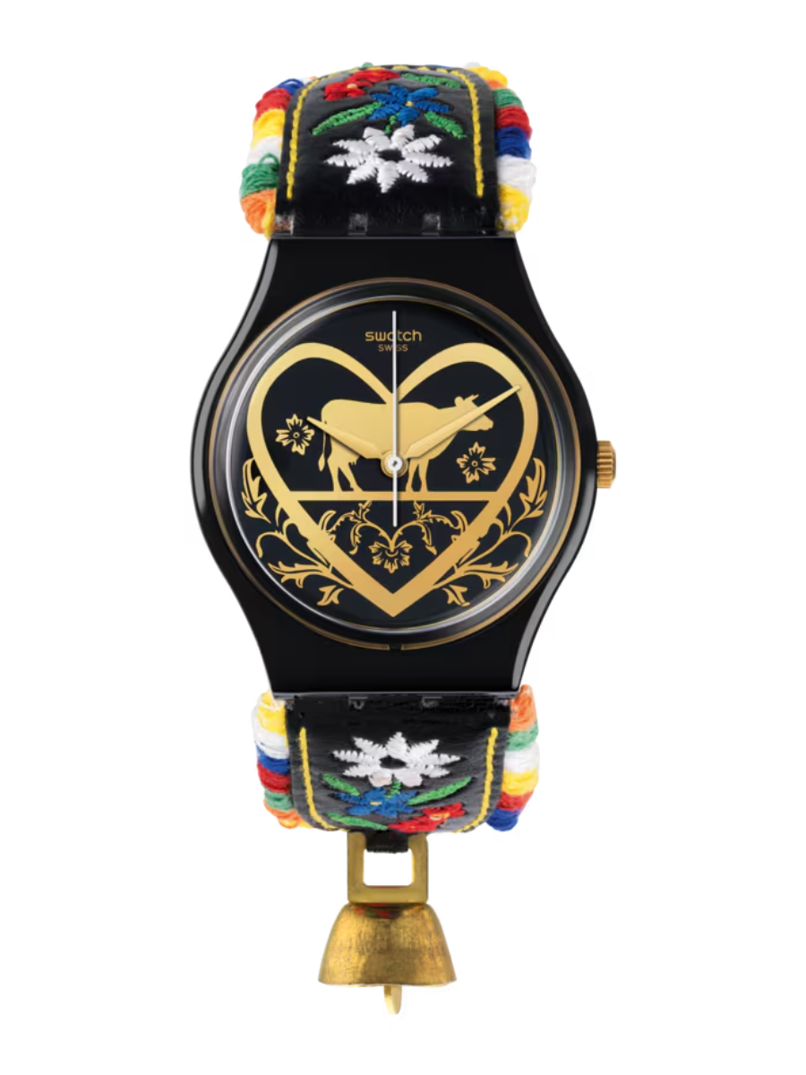 Swatch DIE GLOCKE GB285 Grüezi All Collection Black Leather Watch