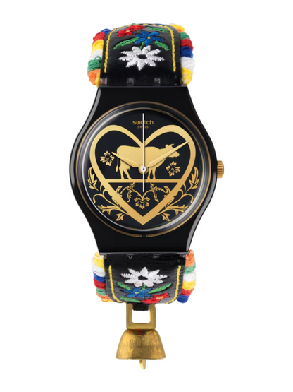 Swatch DIE GLOCKE GB285 Grüezi All Collection Black Leather Watch