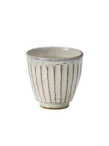 Shigaraki Ware White Glaze Carved Yunomi Tea Cup 250ml