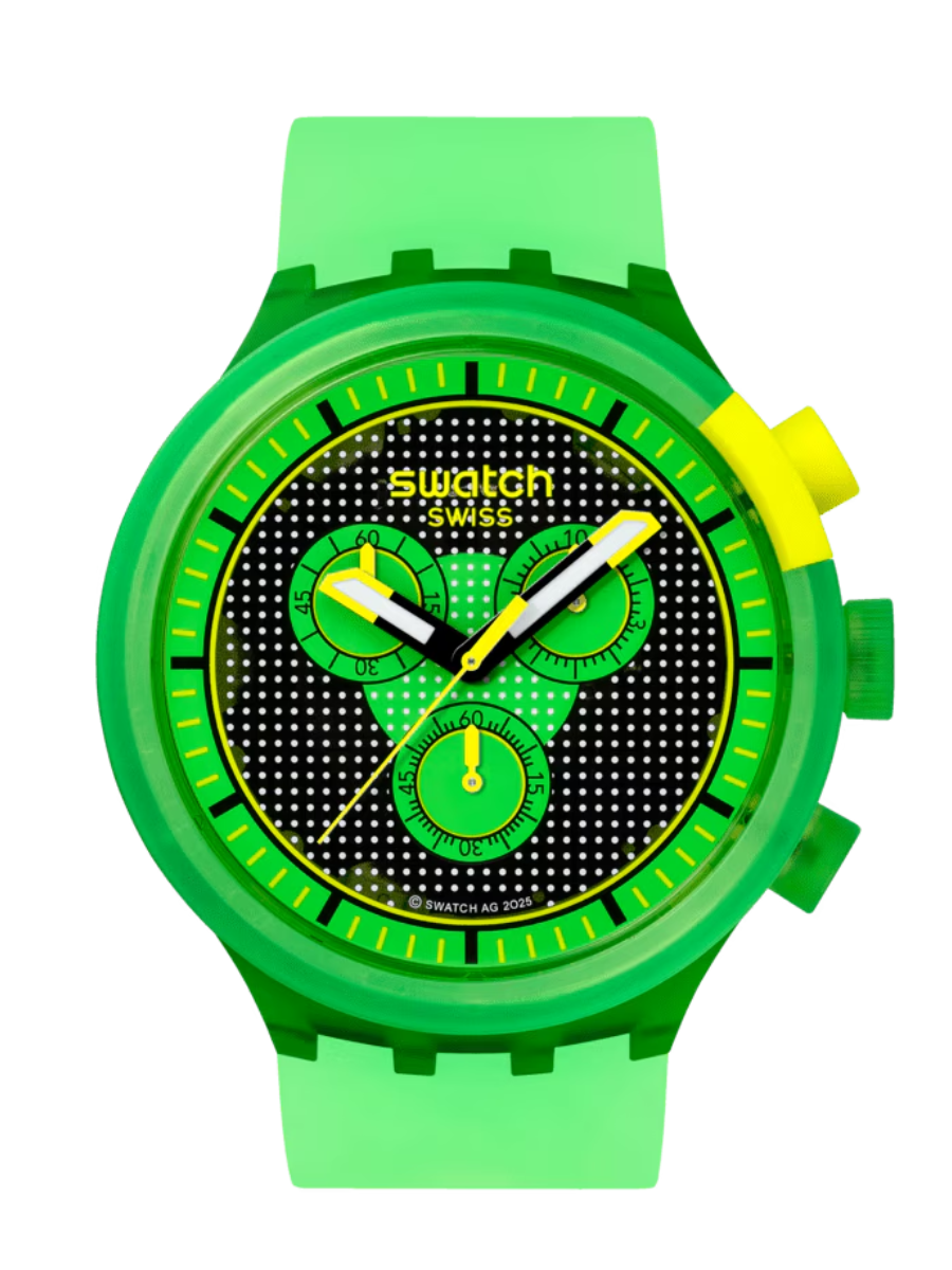 Swatch GLOWINGLY GREEN SB02G100 Big Bold Chronograph Green Watch