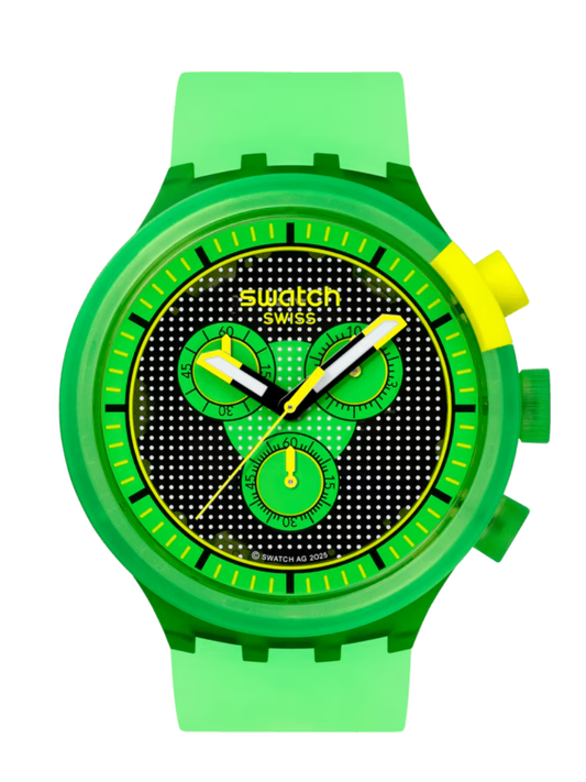 Swatch GLOWINGLY GREEN SB02G100 Big Bold Chronograph Green Watch