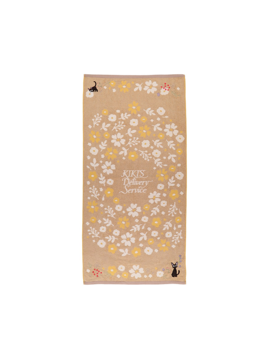 Kiki’s Delivery Service Sepia Flower Bath Towel Organic Cotton Embroidered