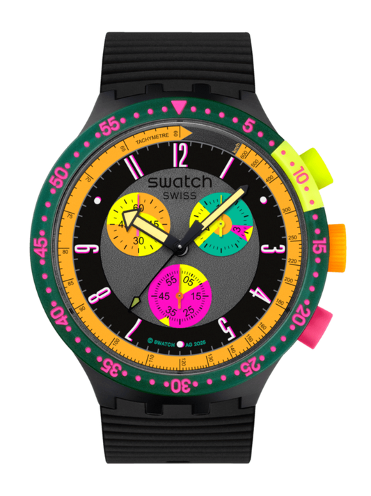 Swatch NEON SEPPIA SB02B104 Big Bold Chronograph Black Watch
