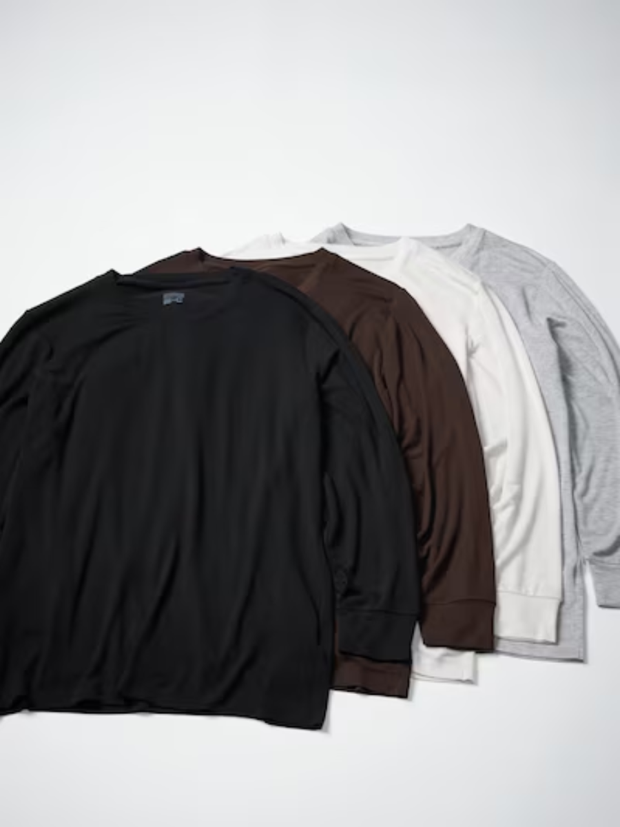 UNIQLO Extra Warm HEATTECH Cashmere Blend Crew Neck T-Shirt 9/10 Sleeve