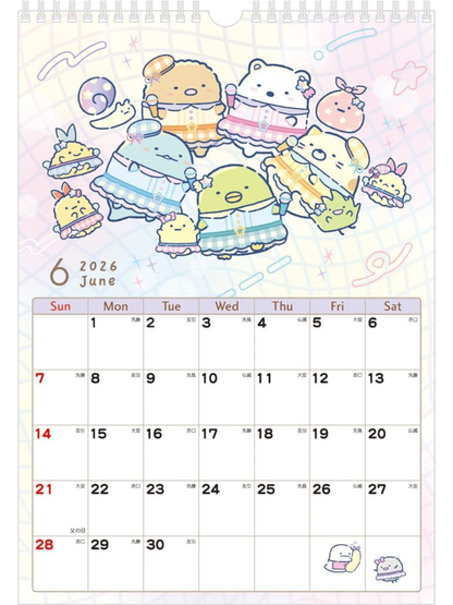 San-X CD40001 Sumikko Gurashi 2026 Wall Calendar B4 Paper Calendar