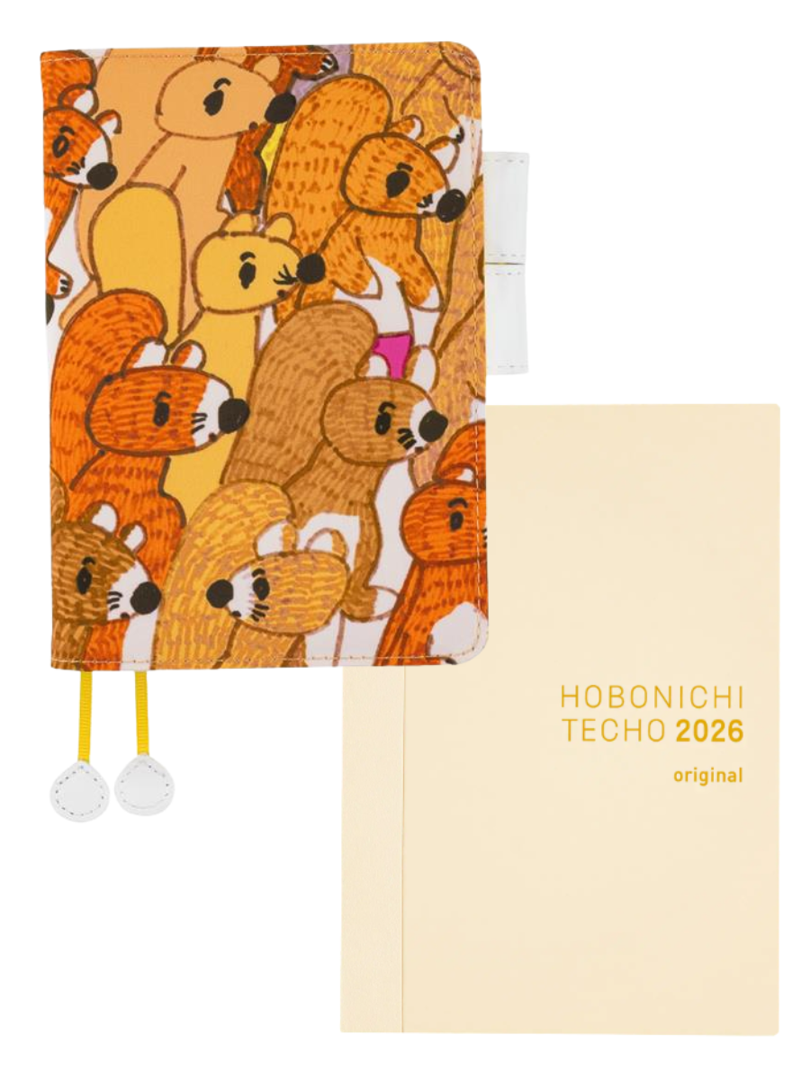 Hobonichi Techo 2026 100%ORANGE Busy Squirrels Original Size A6 Planner Cover