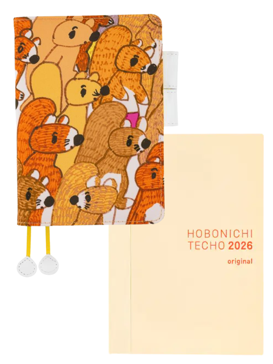 Hobonichi Techo 2026 100%ORANGE Busy Squirrels Original Size A6 Planner Cover