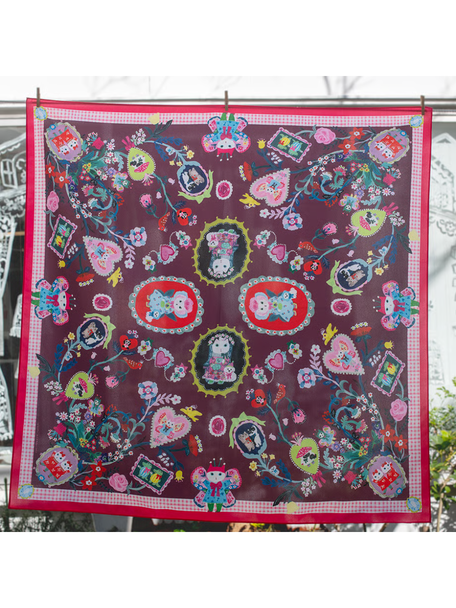Yumi Kitagishi Pink Illustration Scarf