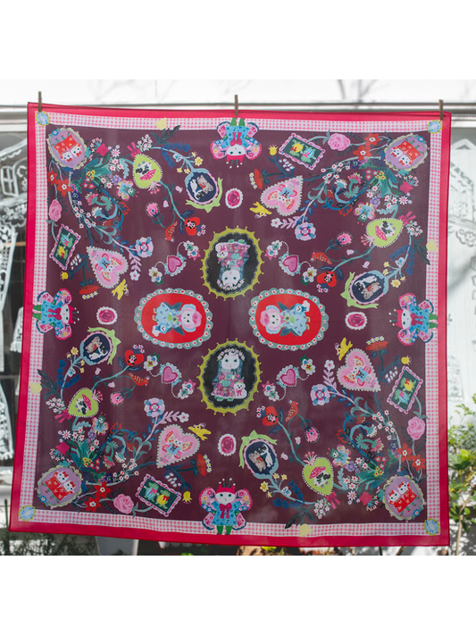 Yumi Kitagishi Pink Illustration Scarf