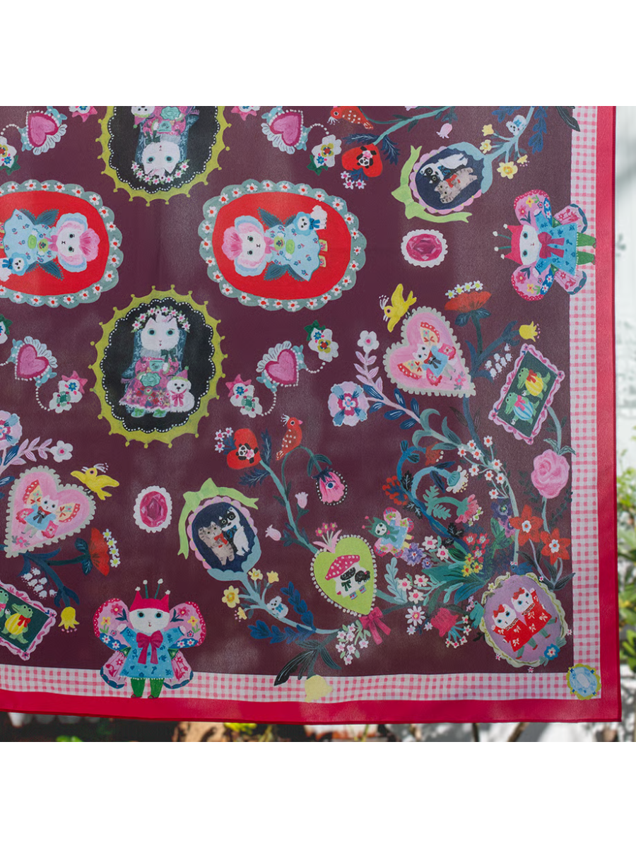 Yumi Kitagishi Pink Illustration Scarf