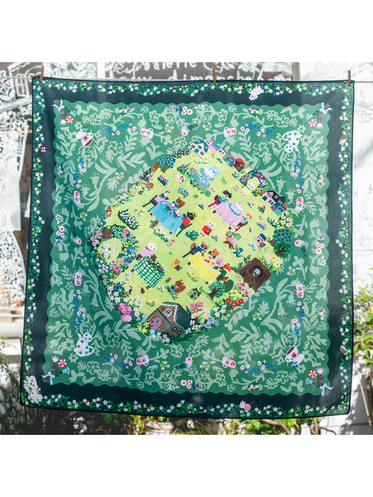 Yumi Kitagishi Green Illustration Scarf