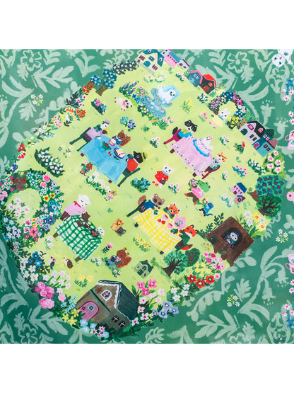 Yumi Kitagishi Green Illustration Scarf