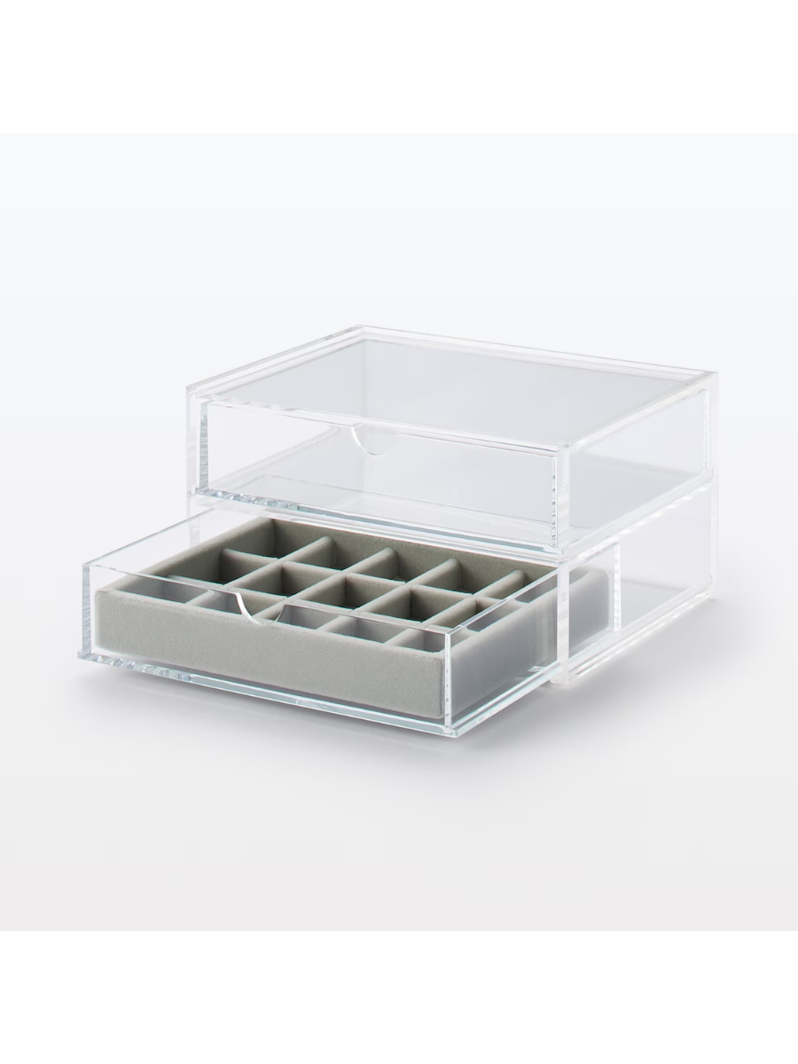 MUJI Acrylic Case Velvet Inner Grid Jewelry Case