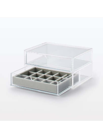MUJI Acrylic Case Velvet Inner Grid Jewelry Case
