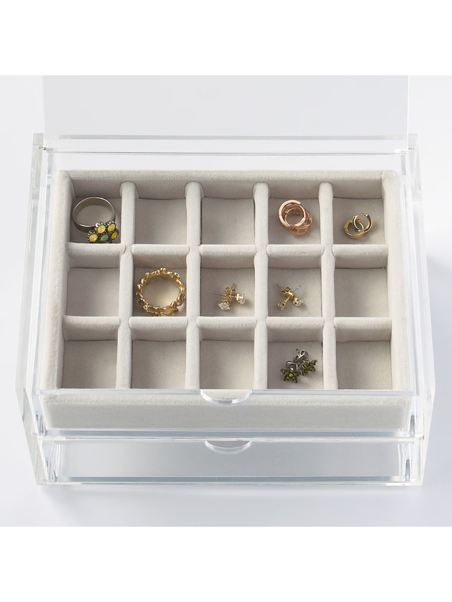 MUJI Acrylic Case Velvet Inner Grid Jewelry Case