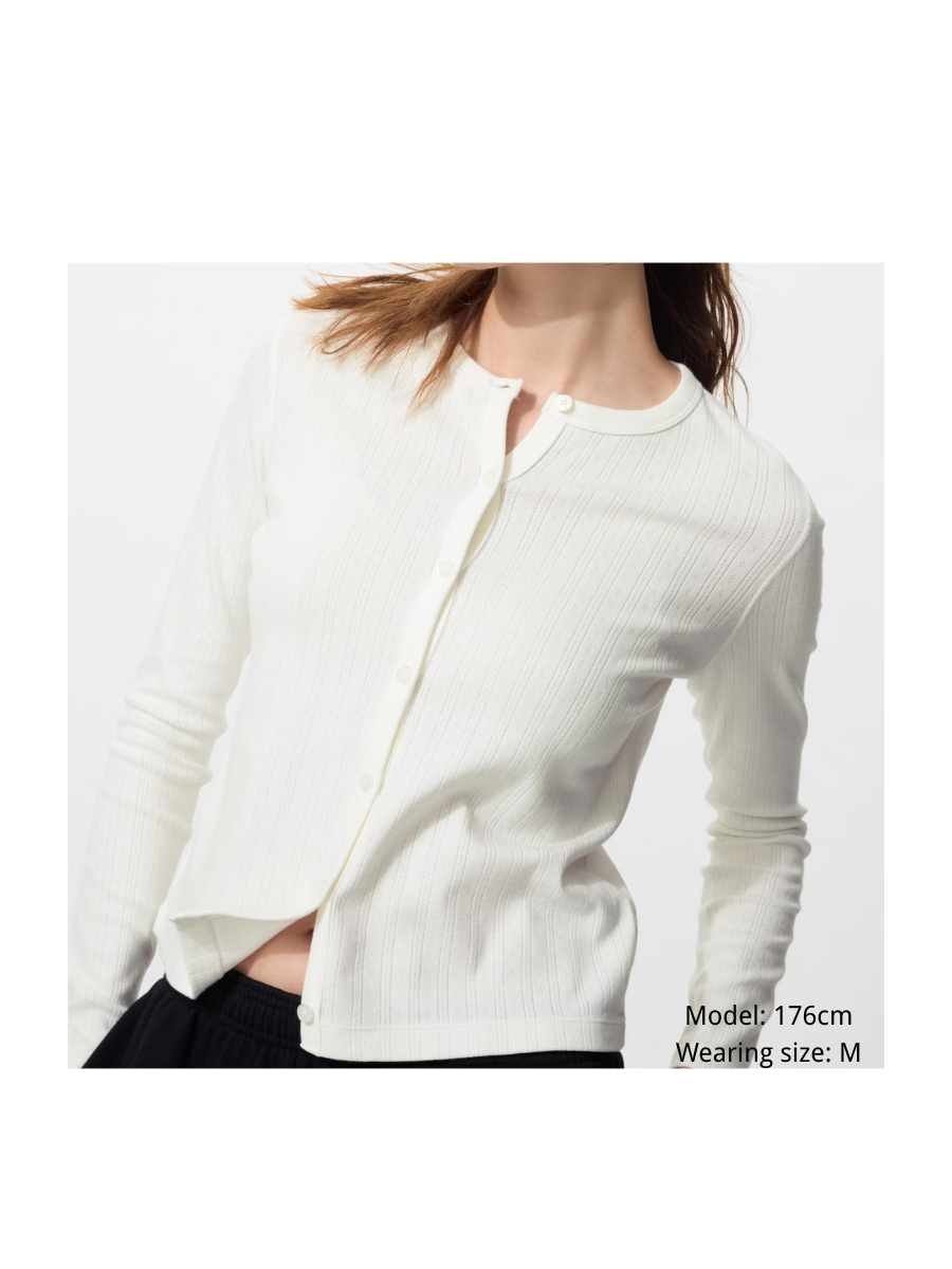 Uniqlo Women Pointelle Cardigan Cotton Knit
