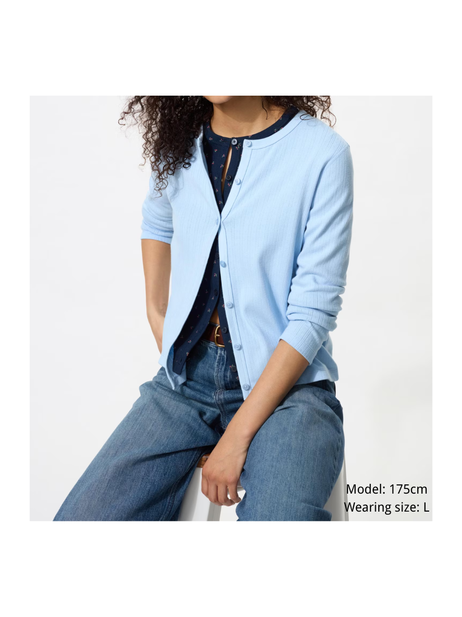 Uniqlo Women Pointelle Cardigan Cotton Knit