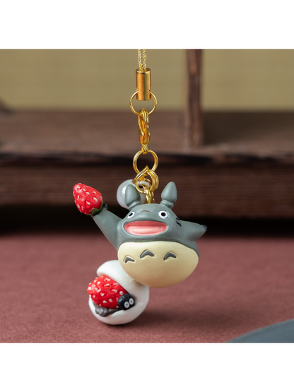 Totoro Style Strawberry Daifuku Keychain Japanese Wagashi Charm