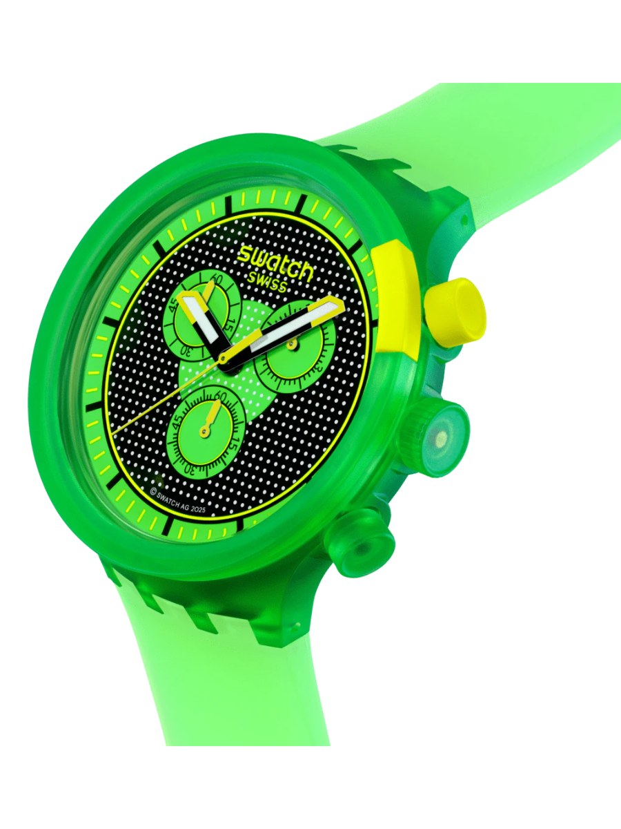 Swatch GLOWINGLY GREEN SB02G100 Big Bold Chronograph Green Watch
