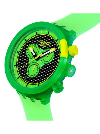 Swatch GLOWINGLY GREEN SB02G100 Big Bold Chronograph Green Watch