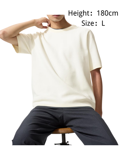 UNIQLO Washable Milano Rib Knit T-Shirt Regular Fit Lightweight Casual Top