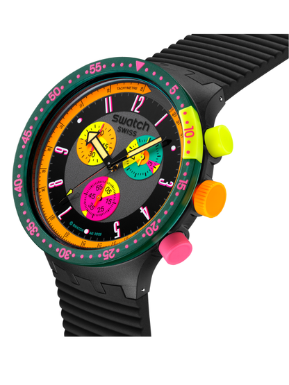 Swatch NEON SEPPIA SB02B104 Big Bold Chronograph Black Watch