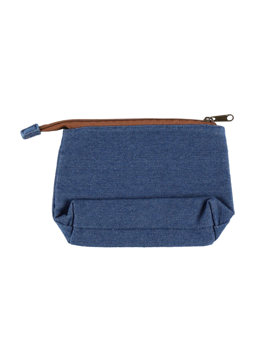 Totoro Denim Embroidered Pouch with Gusset