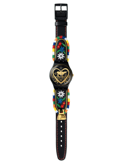 Swatch DIE GLOCKE GB285 Grüezi All Collection Black Leather Watch