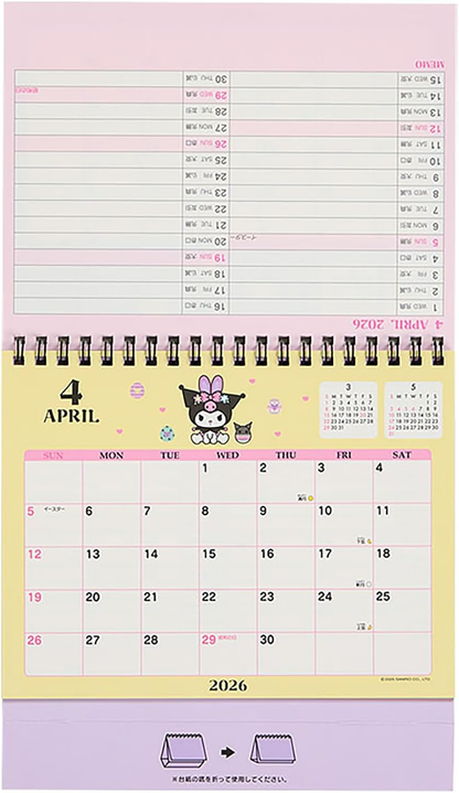 Sanrio 622168 Ring Calendar 2026 Chrome Tabletop Paper Calendar